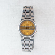 Vintage Seiko 5 4227-00C0 Automatic 21J Gold Dial Day Date Wristwatch