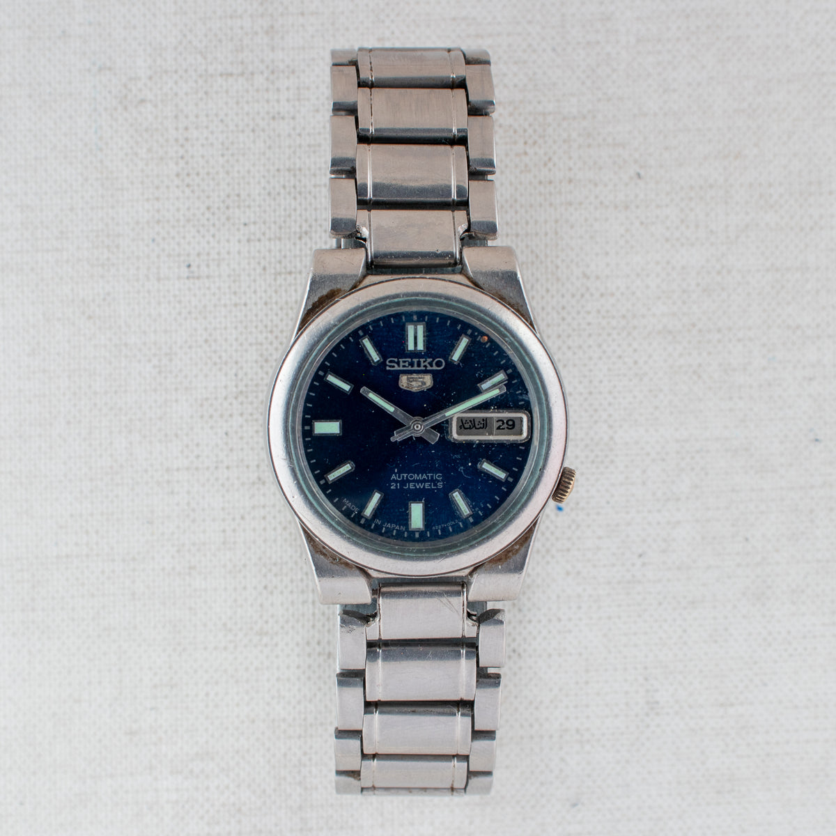 Vintage Seiko 5 4227-00C0 Automatic 21J Blue Dial Day Date Wristwatch