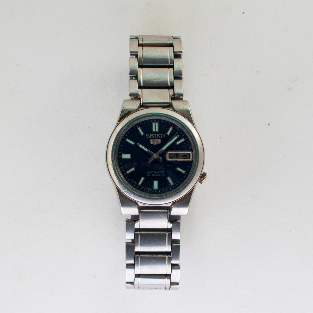 Vintage Seiko 5 4227-00C0 Automatic 21J Blue Dial Day Date Wristwatch