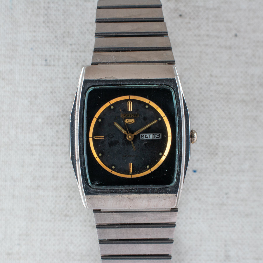 Vintage Seiko 5 2906-075A Automatic 17J Black Dial Day Date Wristwatch
