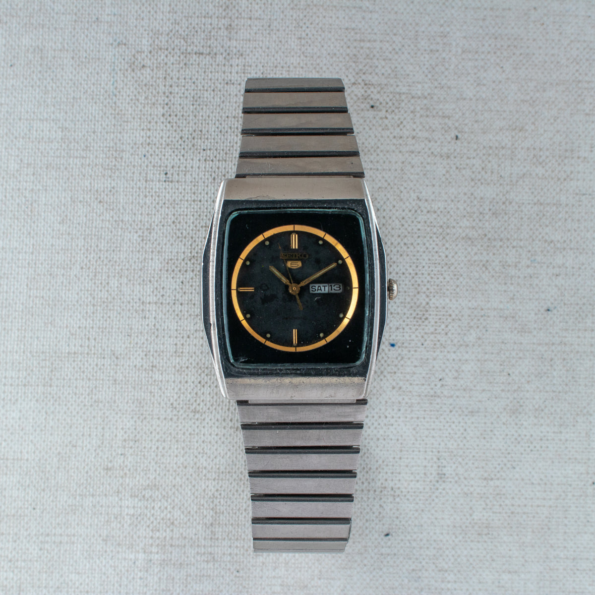 Vintage Seiko 5 2906-075A Automatic 17J Black Dial Day Date Wristwatch