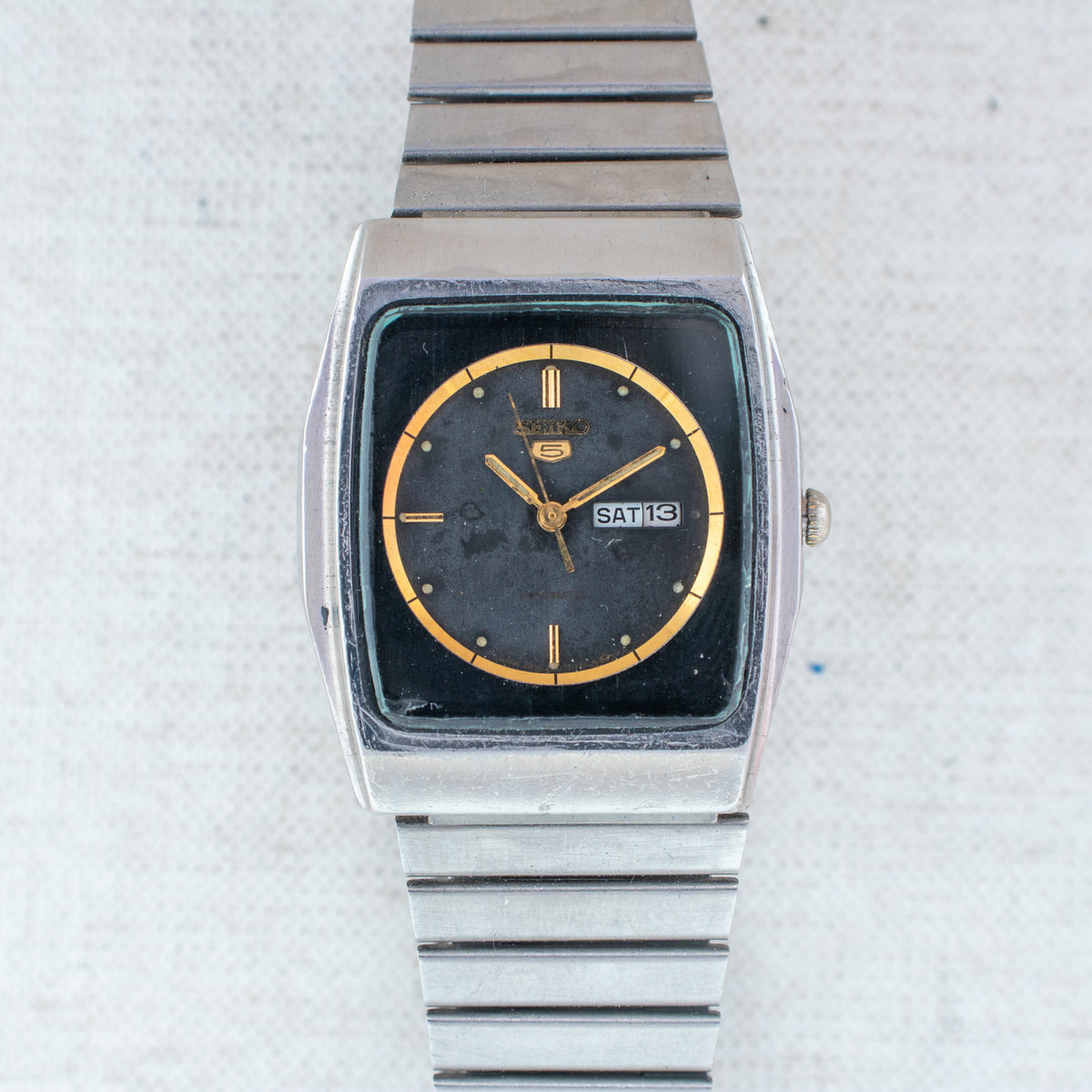 Vintage Seiko 5 2906-075A Automatic 17J Black Dial Day Date Wristwatch