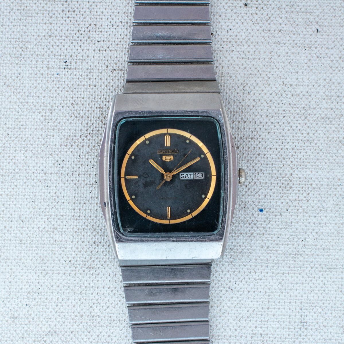 Vintage Seiko 5 2906-075A Automatic 17J Black Dial Day Date Wristwatch