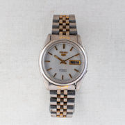 Vintage Seiko 5 7009-821J Automatic 17J Silver Dial Day Date Wristwatch