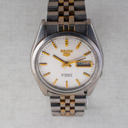 Vintage Seiko 5 7009-821J Automatic 17J Silver Dial Day Date Wristwatch