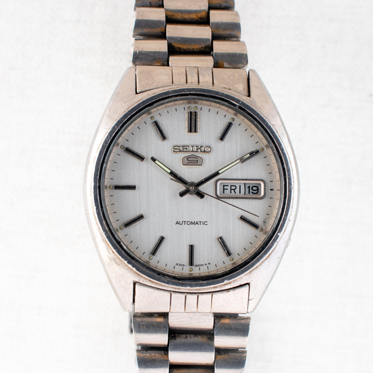 Vintage Seiko 5 6309-8840 Automatic 17J White Dial Day Date Wristwatch