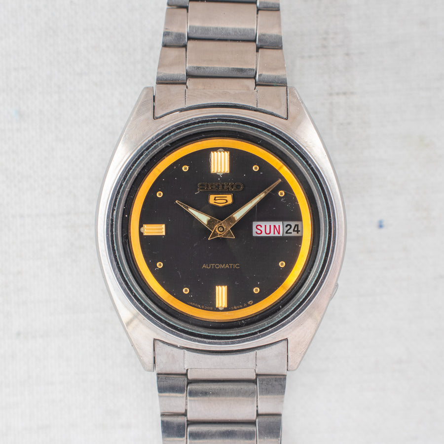 Vintage Seiko 5 6309-583A Automatic 17J Black Dial Day Date Wristwatch