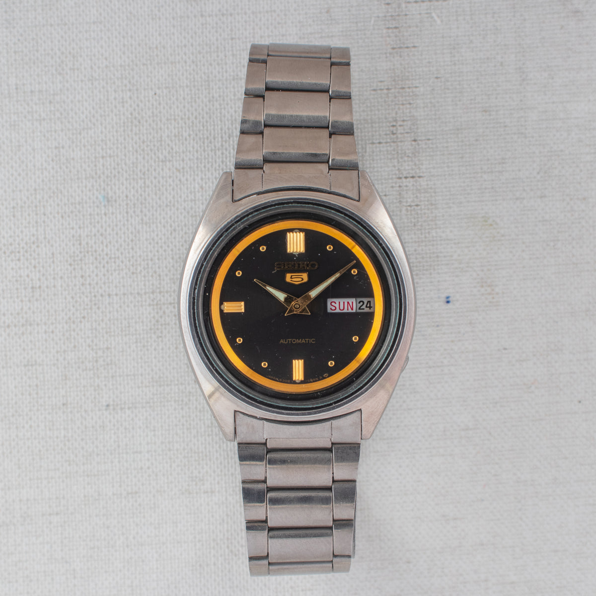 Vintage Seiko 5 6309-583A Automatic 17J Black Dial Day Date Wristwatch