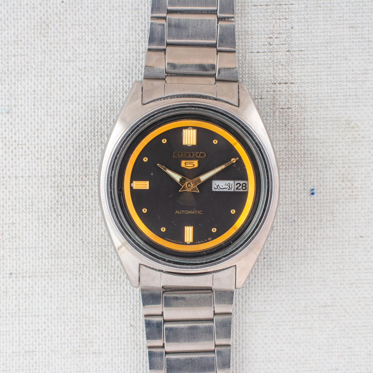 Vintage Seiko 5 6309-583A Automatic 17J Black Dial Day Date Wristwatch