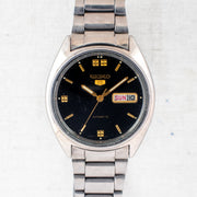 Vintage Seiko 5 6309-8840 Automatic 17J Black Dial Day Date Wristwatch