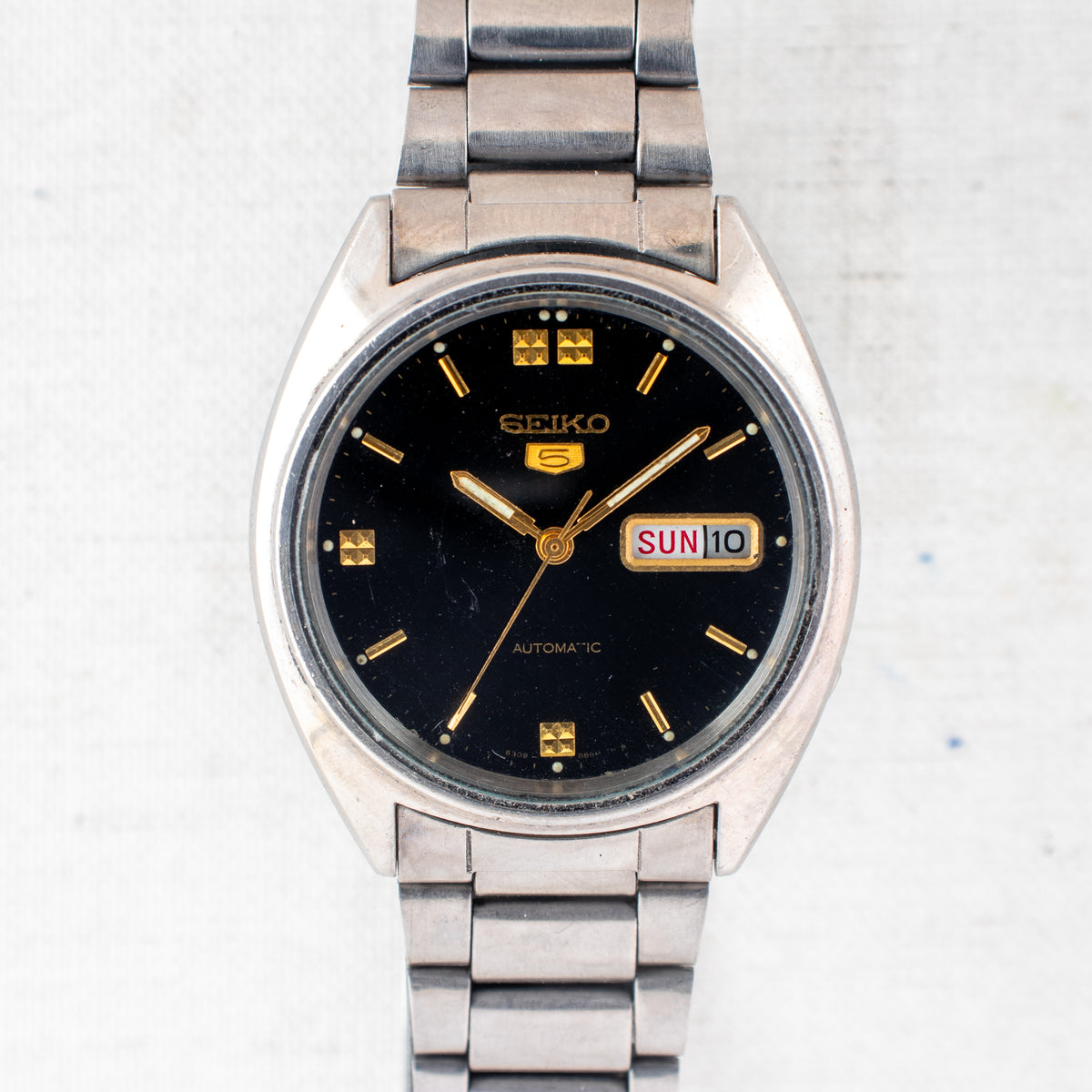 Vintage Seiko 5 6309-8840 Automatic 17J Black Dial Day Date Wristwatch