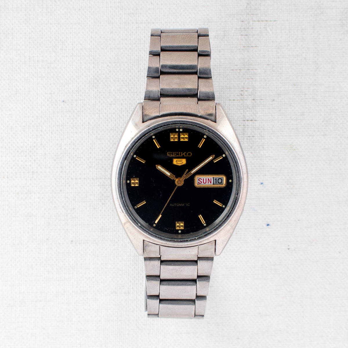Vintage Seiko 5 6309-8840 Automatic 17J Black Dial Day Date Wristwatch