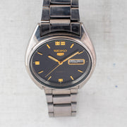 Vintage Seiko 5 6309-8840 Automatic 17J Black Dial Day Date Wristwatch