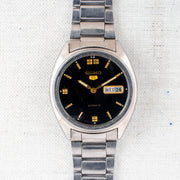 Vintage Seiko 5 6309-8840 Automatic 17J Black Dial Day Date Wristwatch
