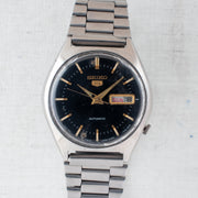 Vintage Seiko 5 6309-8670 Automatic 17J Black Dial Day Date Wristwatch