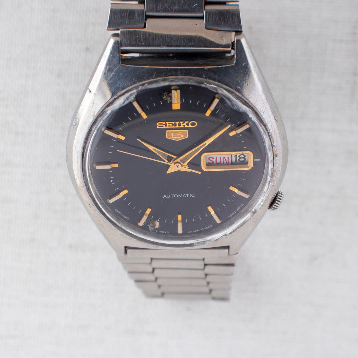 Vintage Seiko 5 6309-8670 Automatic 17J Black Dial Day Date Wristwatch