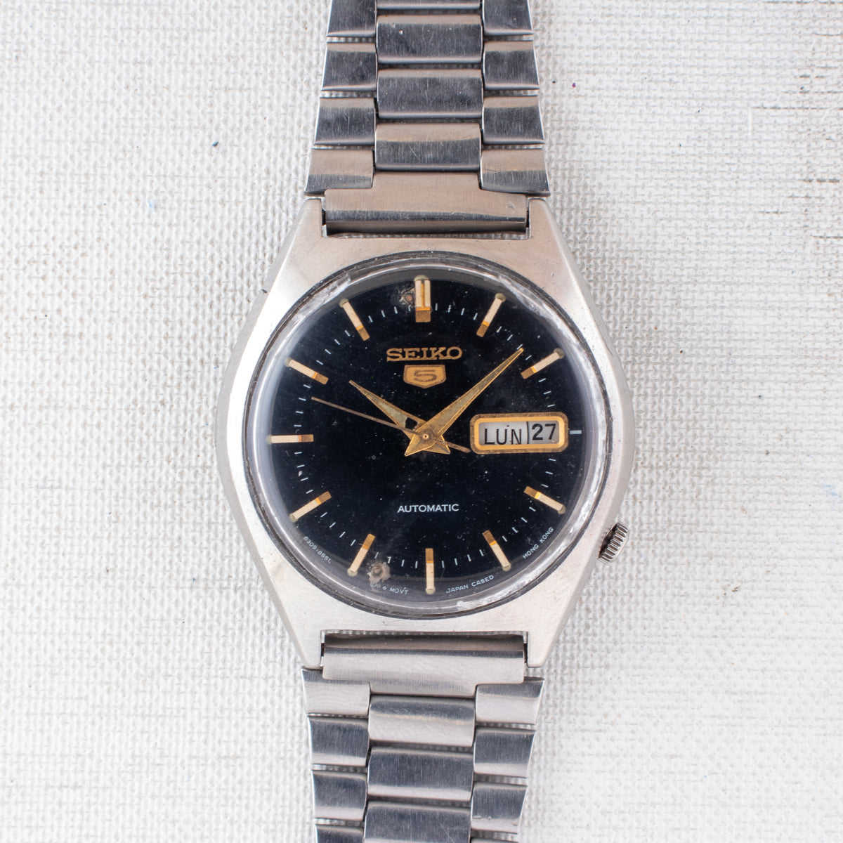 Vintage Seiko 5 6309-8670 Automatic 17J Black Dial Day Date Wristwatch