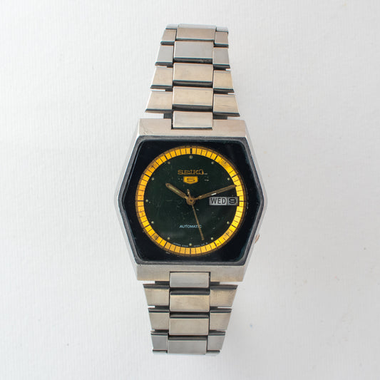 Vintage Seiko 5 Automatic Men's Watch 6309-610A Hexagonal Green Dial Arabic Day