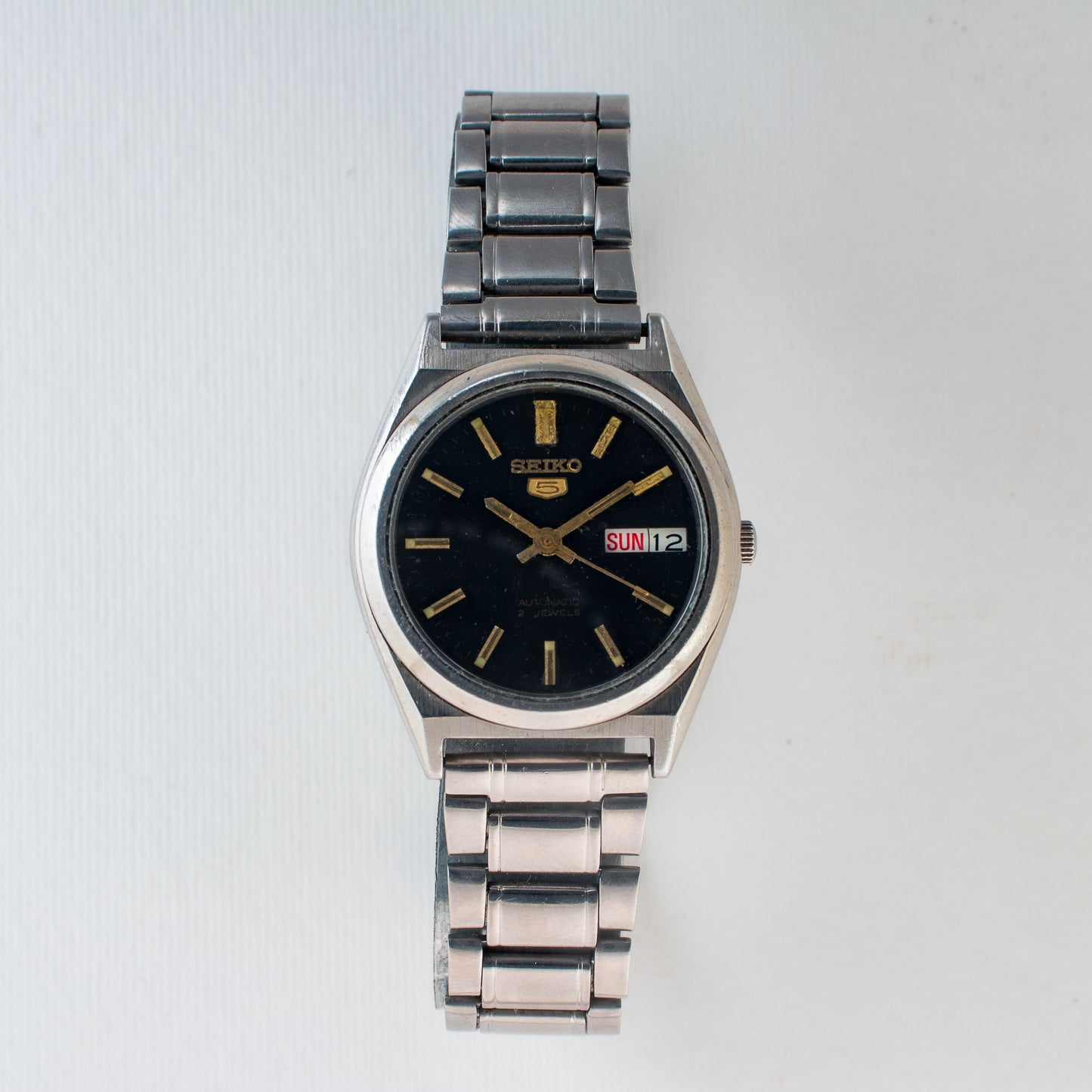 Authentic Vintage Seiko 5 Automatic Watch 7S26-0070 Black Dial Gold Accents Rare