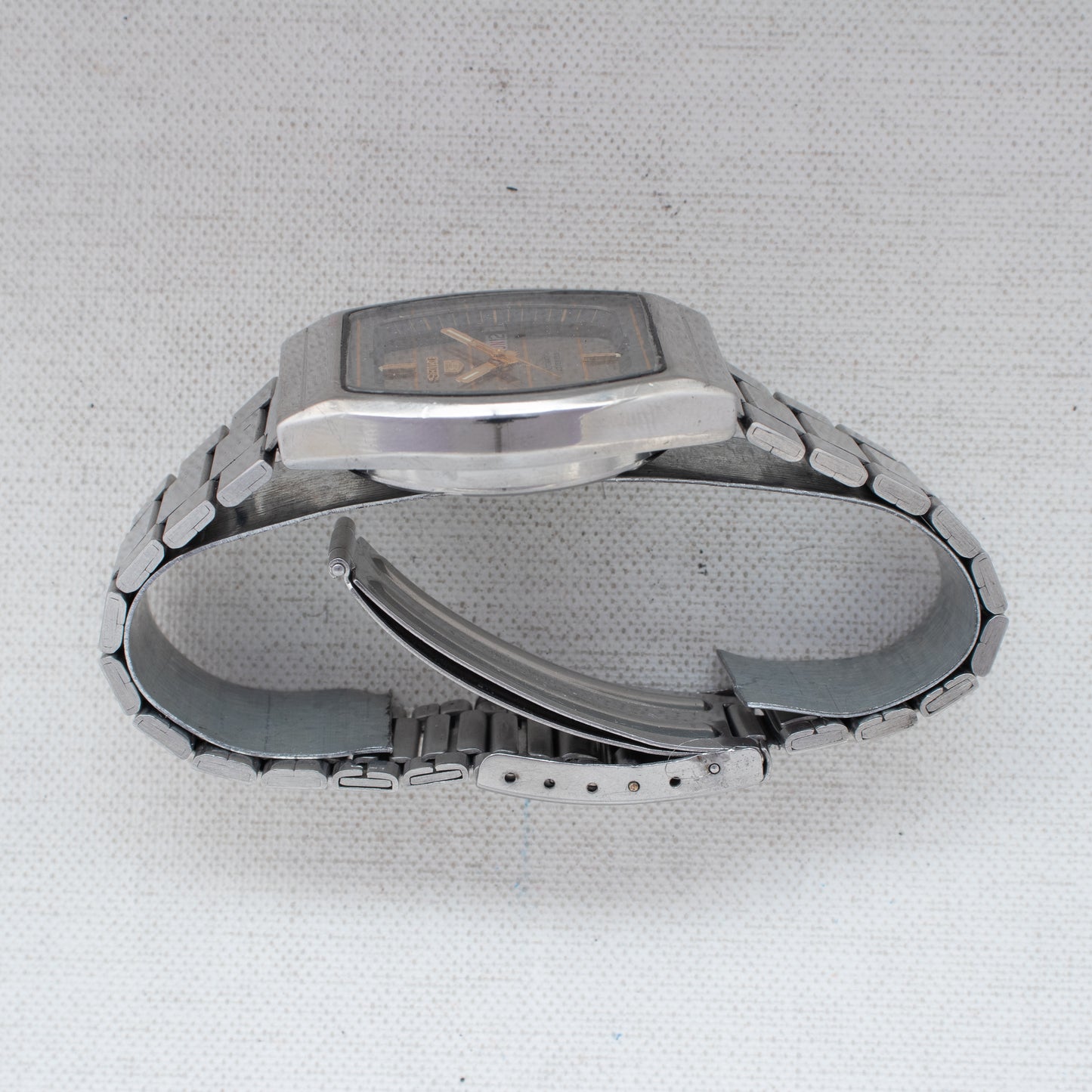 Rare Seiko 5 Auto 6349-5080 Striped Grey Dial TV Case 1983 Bilingual Day Watch