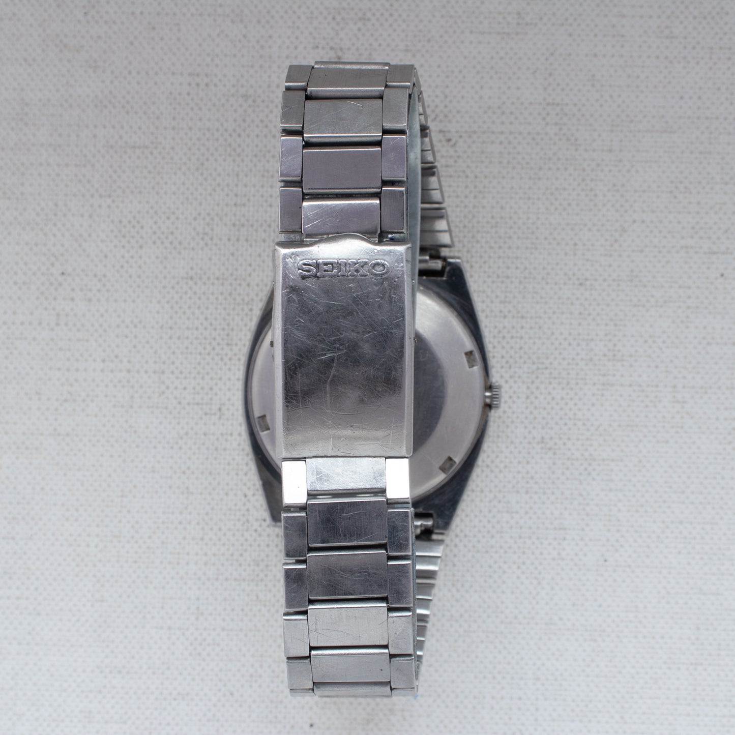 Rare Seiko 5 Auto 6349-5080 Striped Grey Dial TV Case 1983 Bilingual Day Watch
