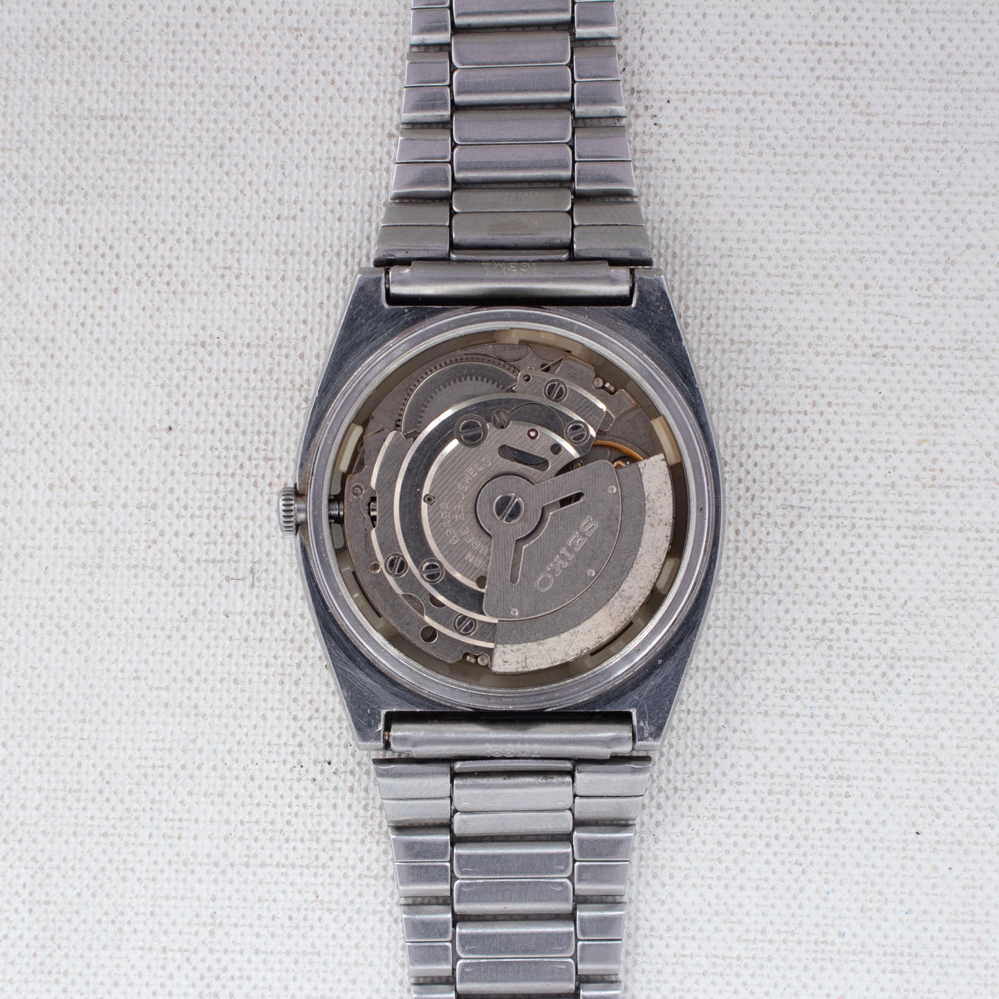 Rare Seiko 5 Auto 6349-5080 Striped Grey Dial TV Case 1983 Bilingual Day Watch