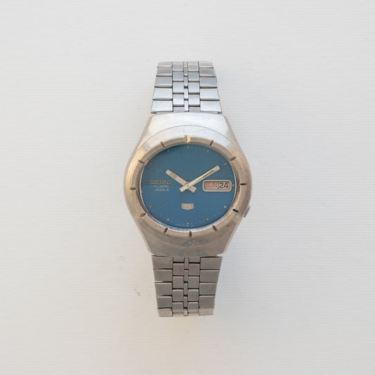 Rare Vintage Seiko 5 7009-8550 Automatic Men's Watch Blue Dial Oval Case Day Date