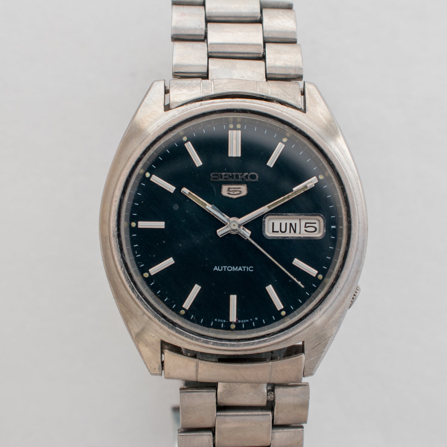 Rare Vintage Seiko 5 Auto Watch 6309-8840 Italian/English Day Dark Blue Dial