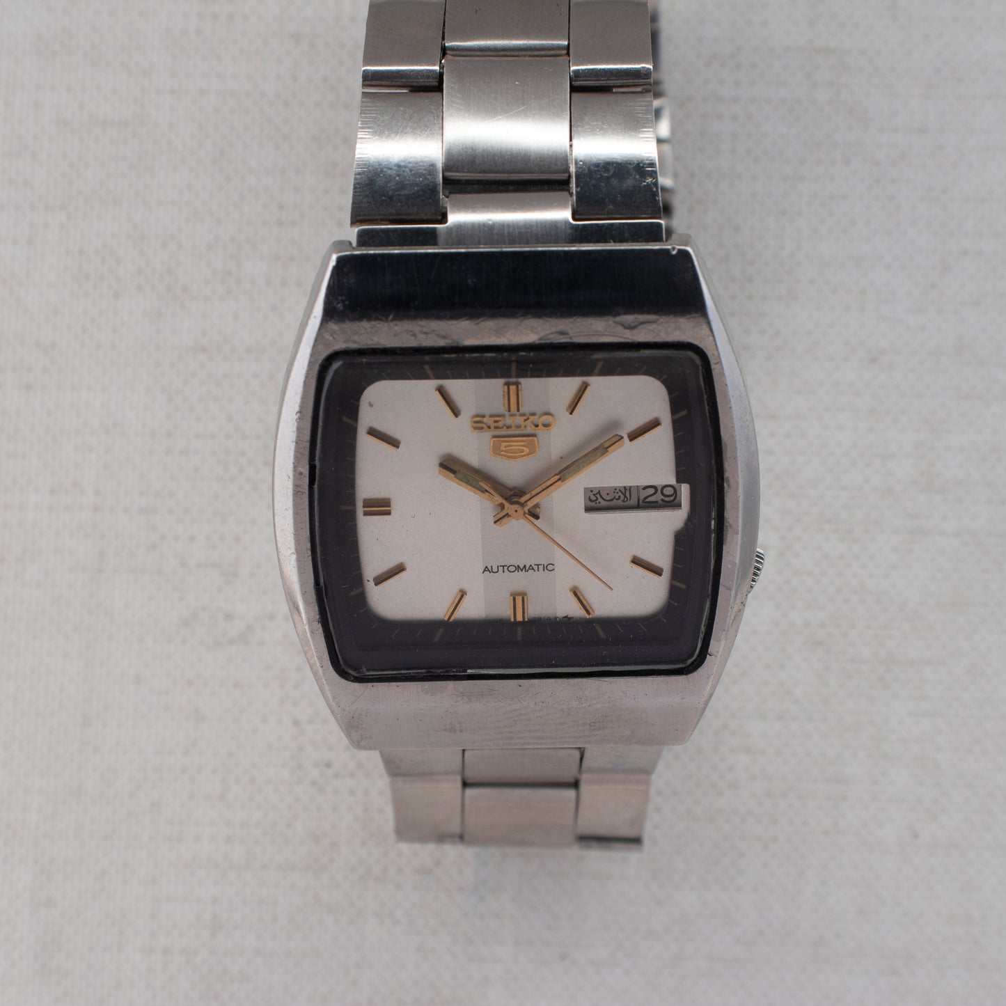 Rare Vintage Seiko 5 Automatic 7009-5760 Vertical Stripe Silver Dial 1984 Watch