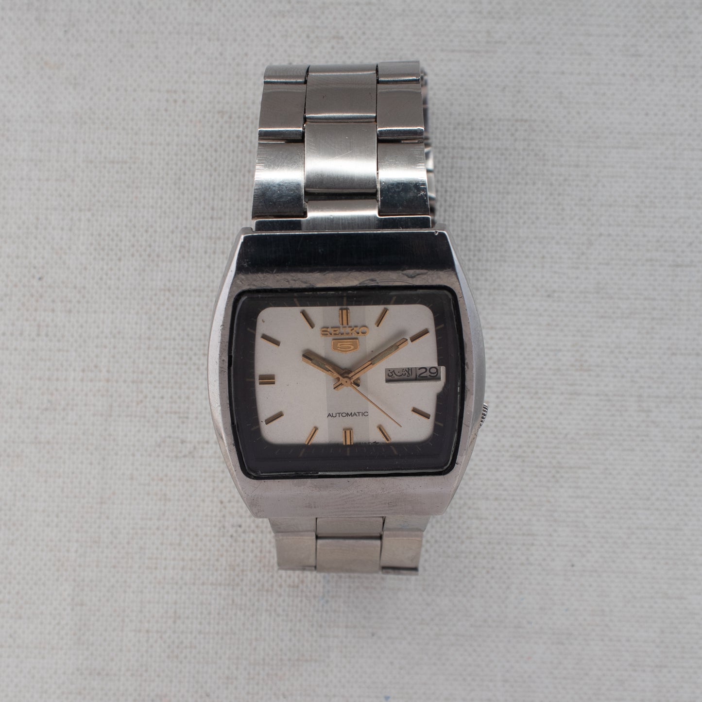 Rare Vintage Seiko 5 Automatic 7009-5760 Vertical Stripe Silver Dial 1984 Watch