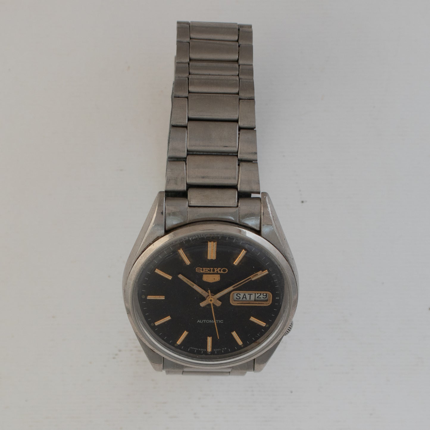 Rare Vintage Seiko 5 Automatic Black Dial Gold Accents 6309-8230 Men Watch 1983