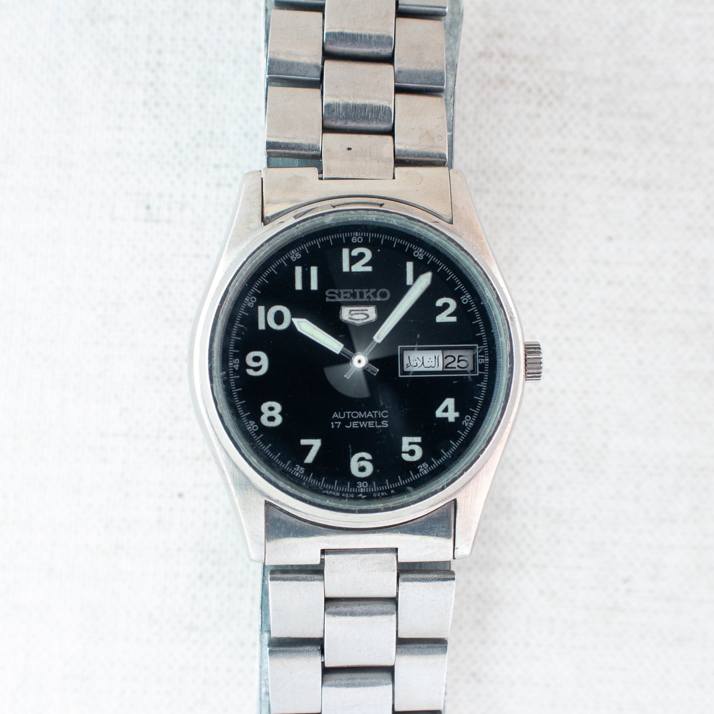 Seiko 5 Auto Unsex Watch Black Military/Field Dial 4216-0020 English/Arabic Day