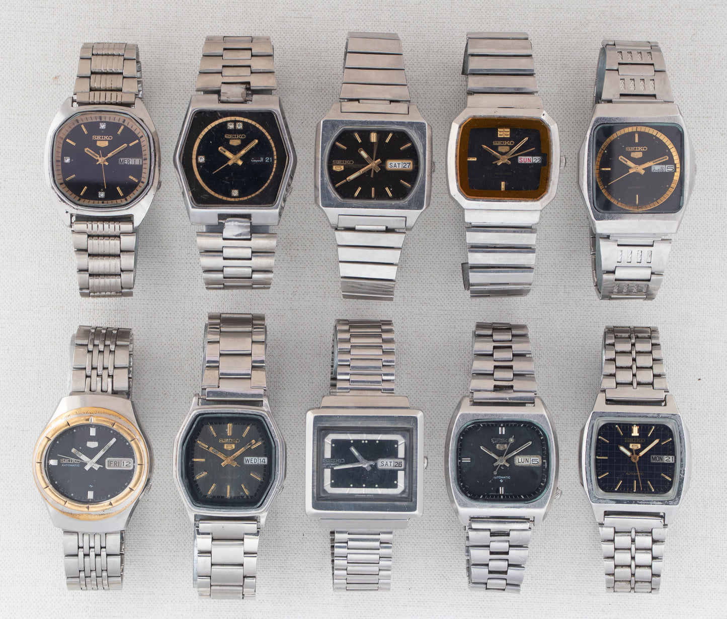 Vintage Seiko 5 Black Dials | TV & Geometric Cases | Refs: 7009-521A, 6309-6070, 6309-5510, 6309-525J, 6309-6200, 7009-5250, 6309-584A, 6309-5030, 6309-5120, 7009-5860