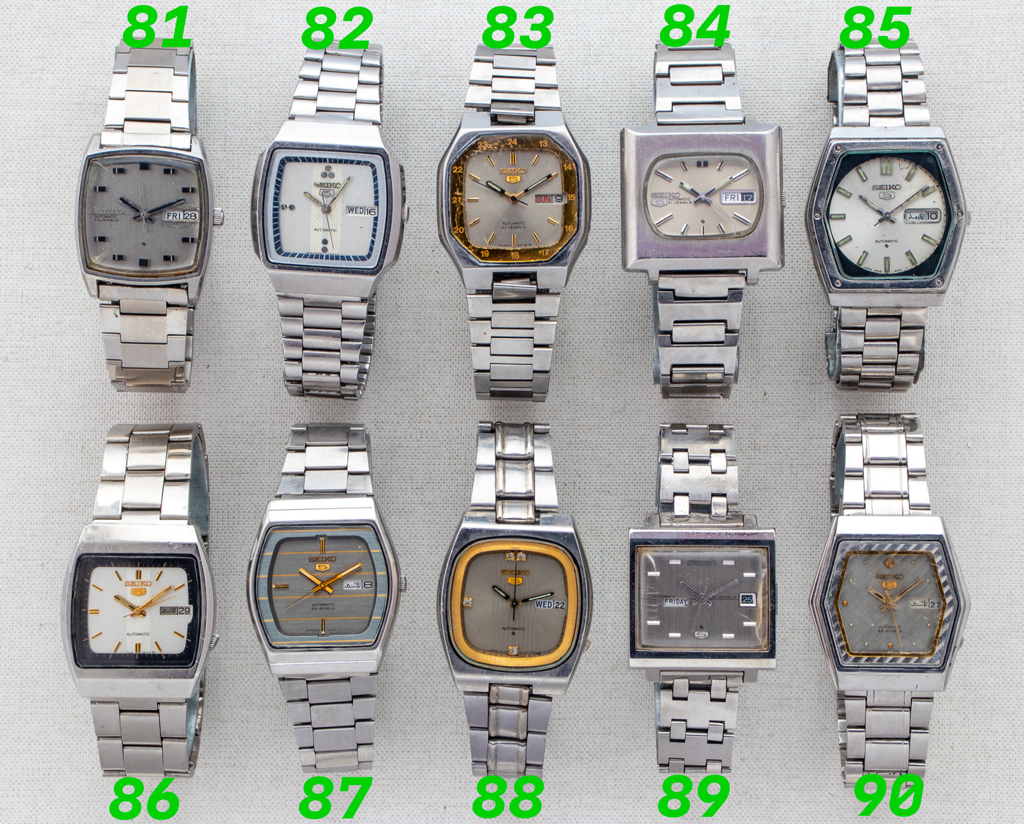 Vintage Seiko Automatic Silver & Grey Dials | TV & Cushion Cases | Refs: 5606-5000, 6309-5490, 7019-520B, 6119-5401, 6309-615A, 7009-5760, 6349-5080, 6309-5180, 6119-5000, 6349-5420