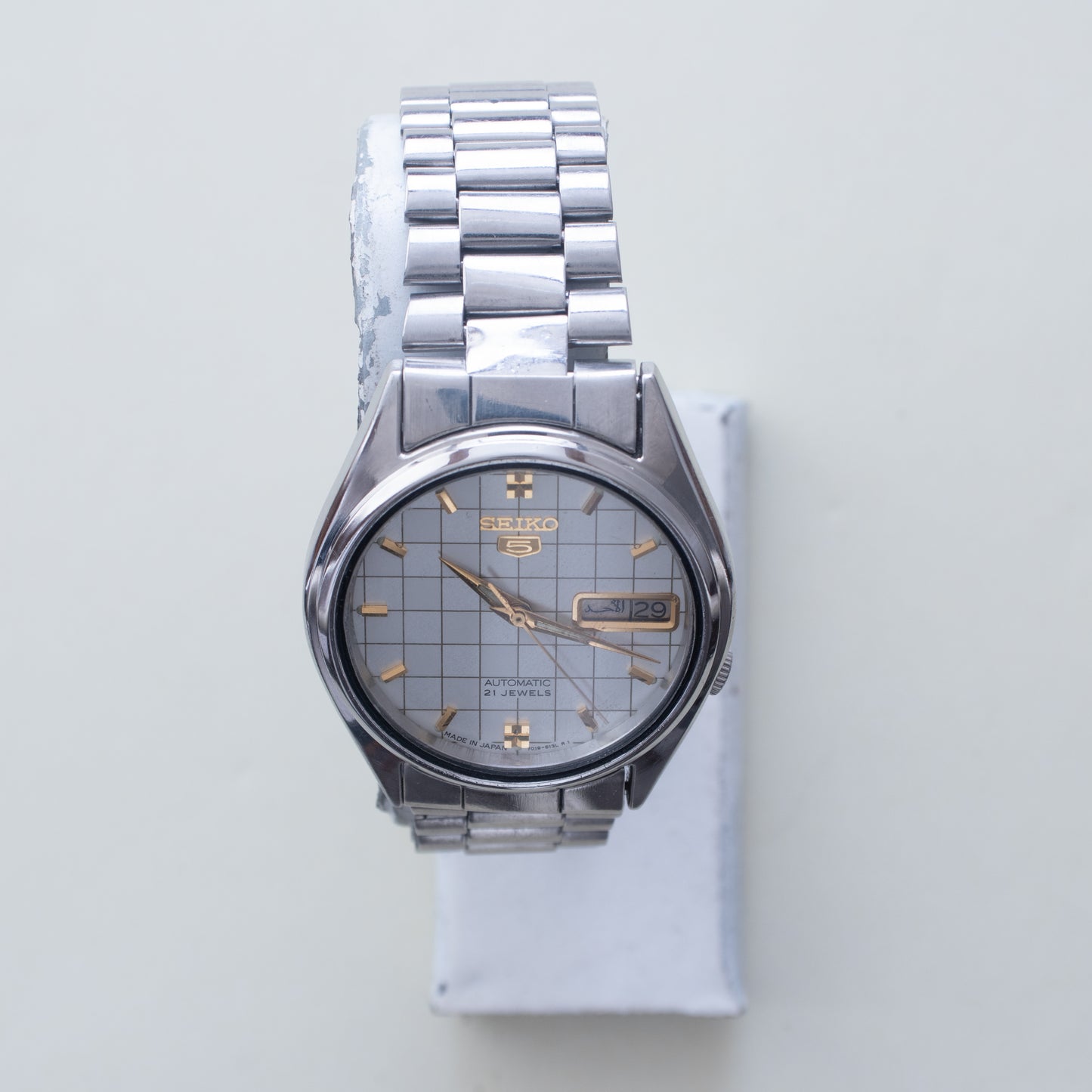 Vintage Seiko 5 Automatic 7019-6081 White Grid/Waffle Dial 21J Men's Watch Japan