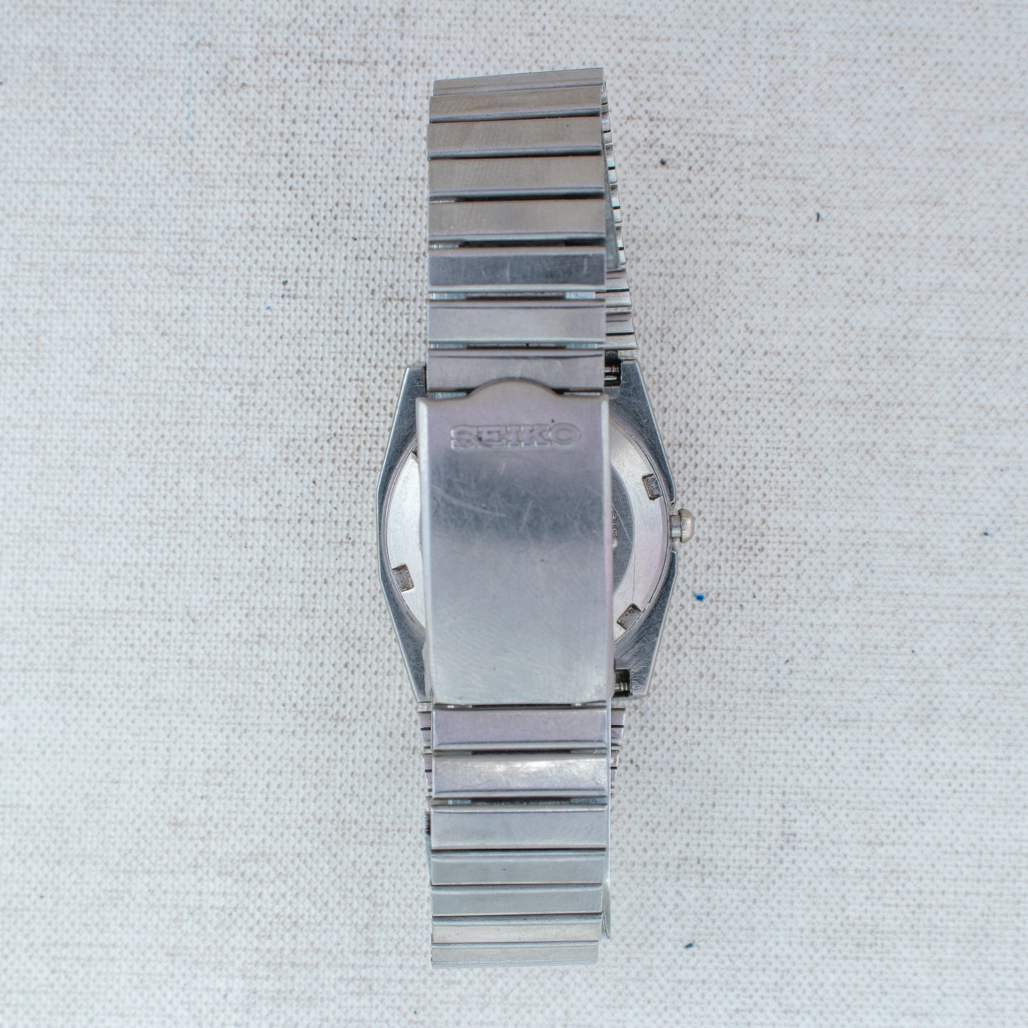Vintage Seiko 5 Auto 2906-075A Unsex Watch Square TV Black Dial Gold Accents