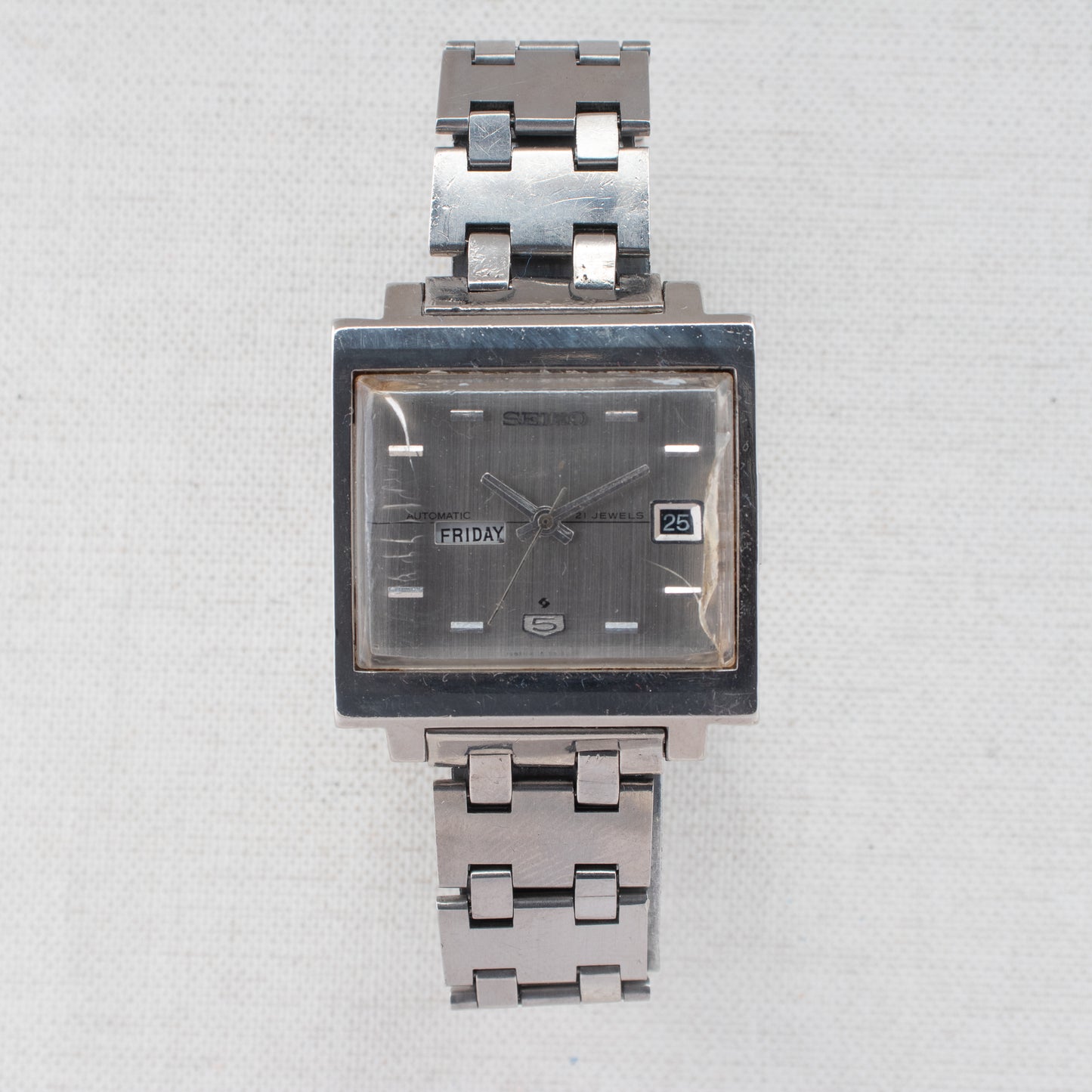 Vintage Seiko 5 Auto 6119-5000 TV Case 21J Silver Dial Day/Date 1971 Rare Watch