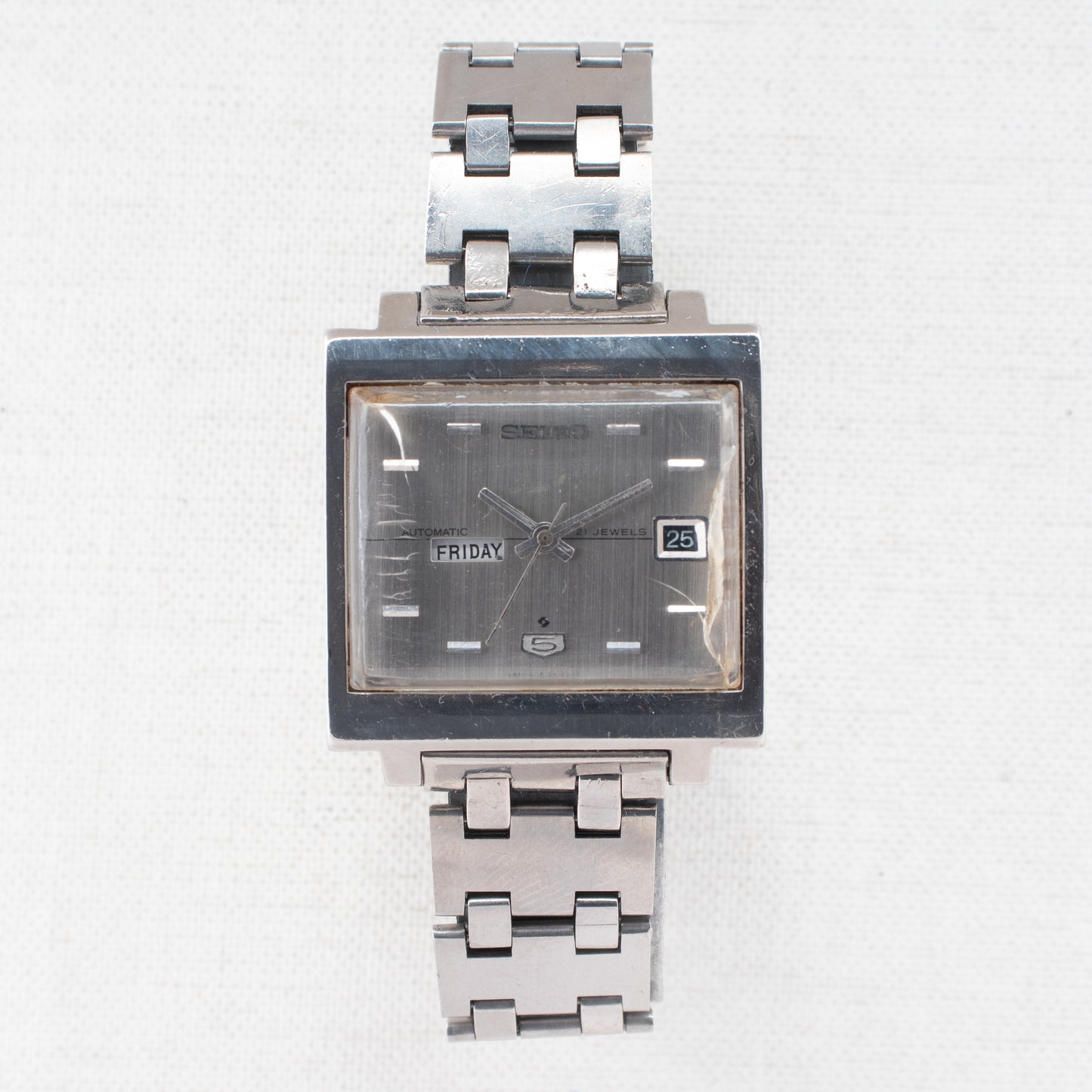 Vintage Seiko 5 Auto 6119-5000 TV Case 21J Silver Dial Day/Date 1971 Rare Watch