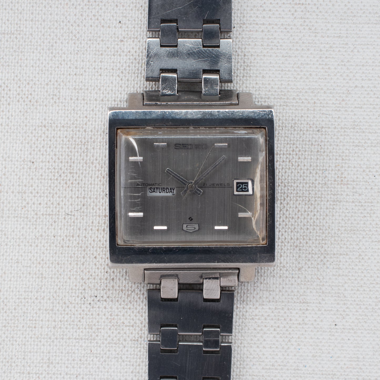 Vintage Seiko 5 Auto 6119-5000 TV Case 21J Silver Dial Day/Date 1971 Rare Watch