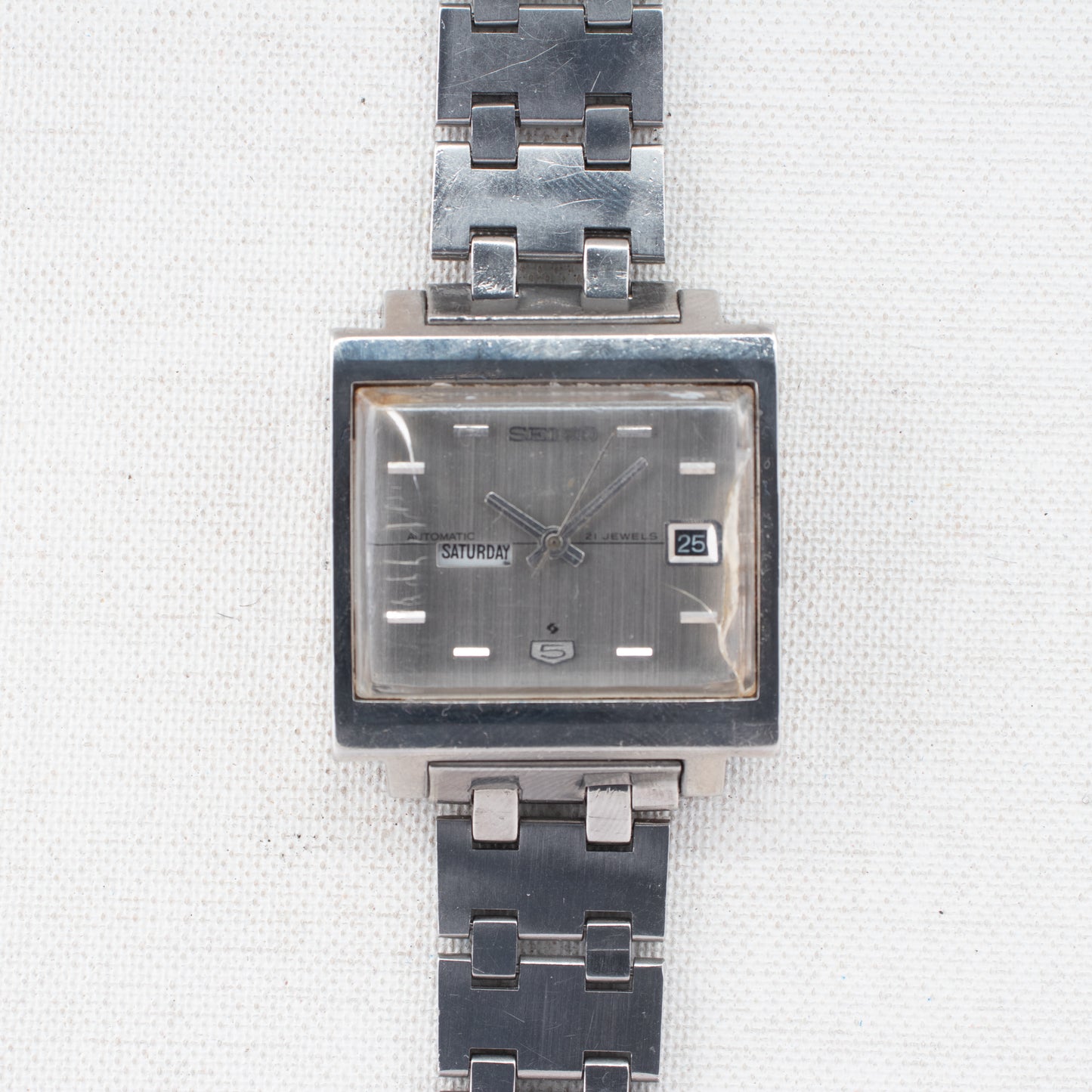 Vintage Seiko 5 Auto 6119-5000 TV Case 21J Silver Dial Day/Date 1971 Rare Watch