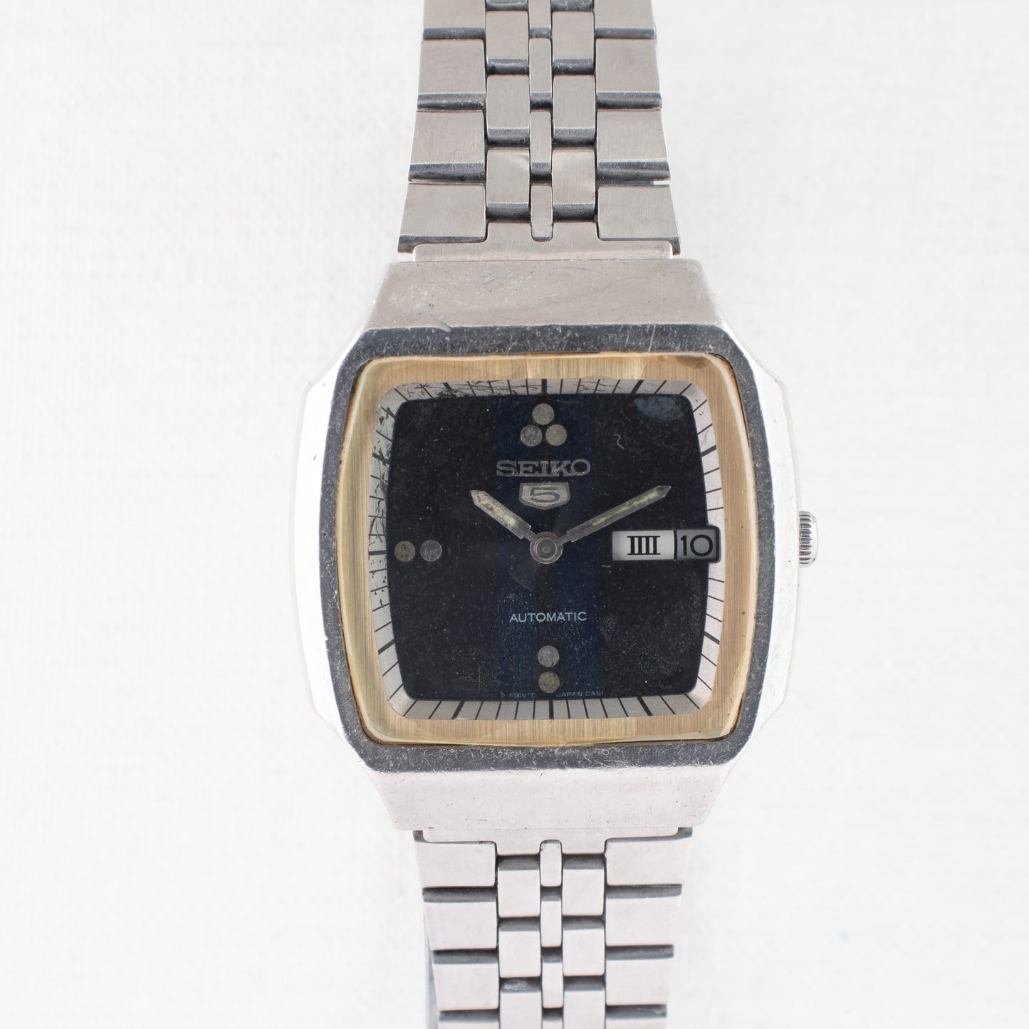 Vintage Seiko 5 Auto 6309-549A Rare Textured Dark Blue Dial Bilingual Day 1981 Watch