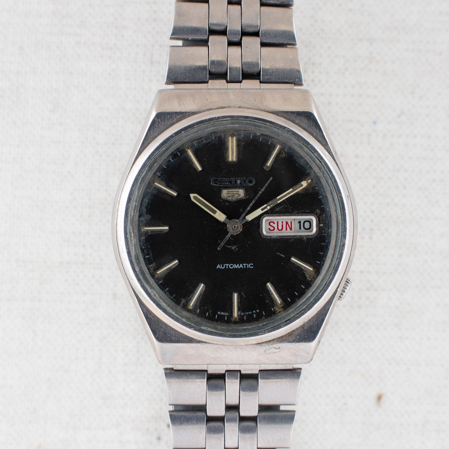 Vintage Seiko 5 Auto 6309-872M Black Dial Bilingual Days Silver Accents Watch