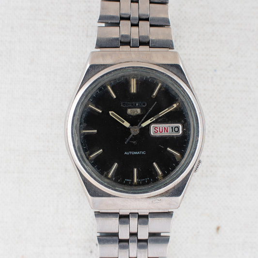 Vintage Seiko 5 Auto 6309-872M Black Dial Bilingual Days Silver Accents Watch