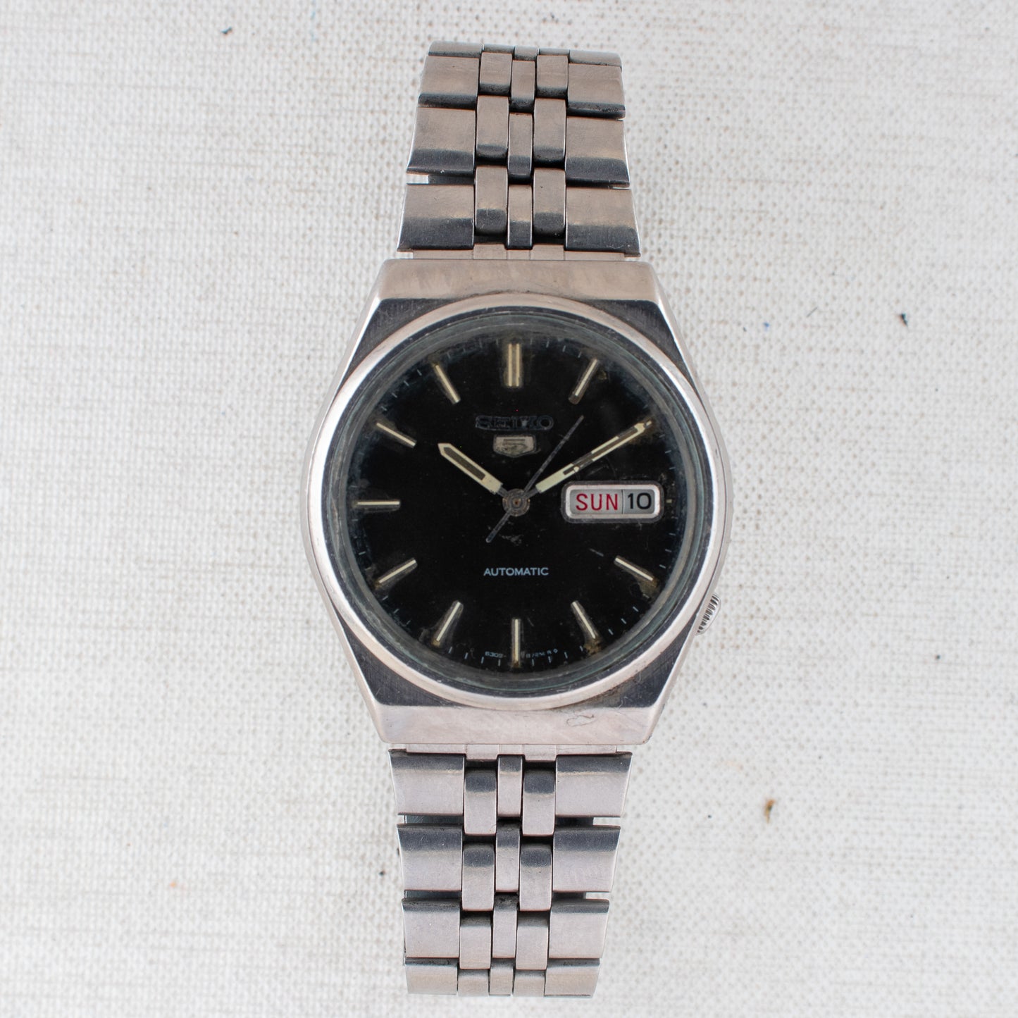 Vintage Seiko 5 Auto 6309-872M Black Dial Bilingual Days Silver Accents Watch