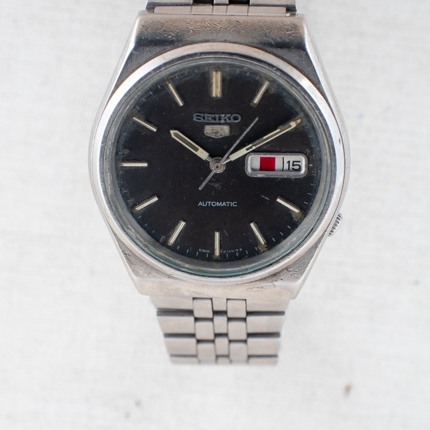 Vintage Seiko 5 Auto 6309-872M Black Dial Bilingual Days Silver Accents Watch