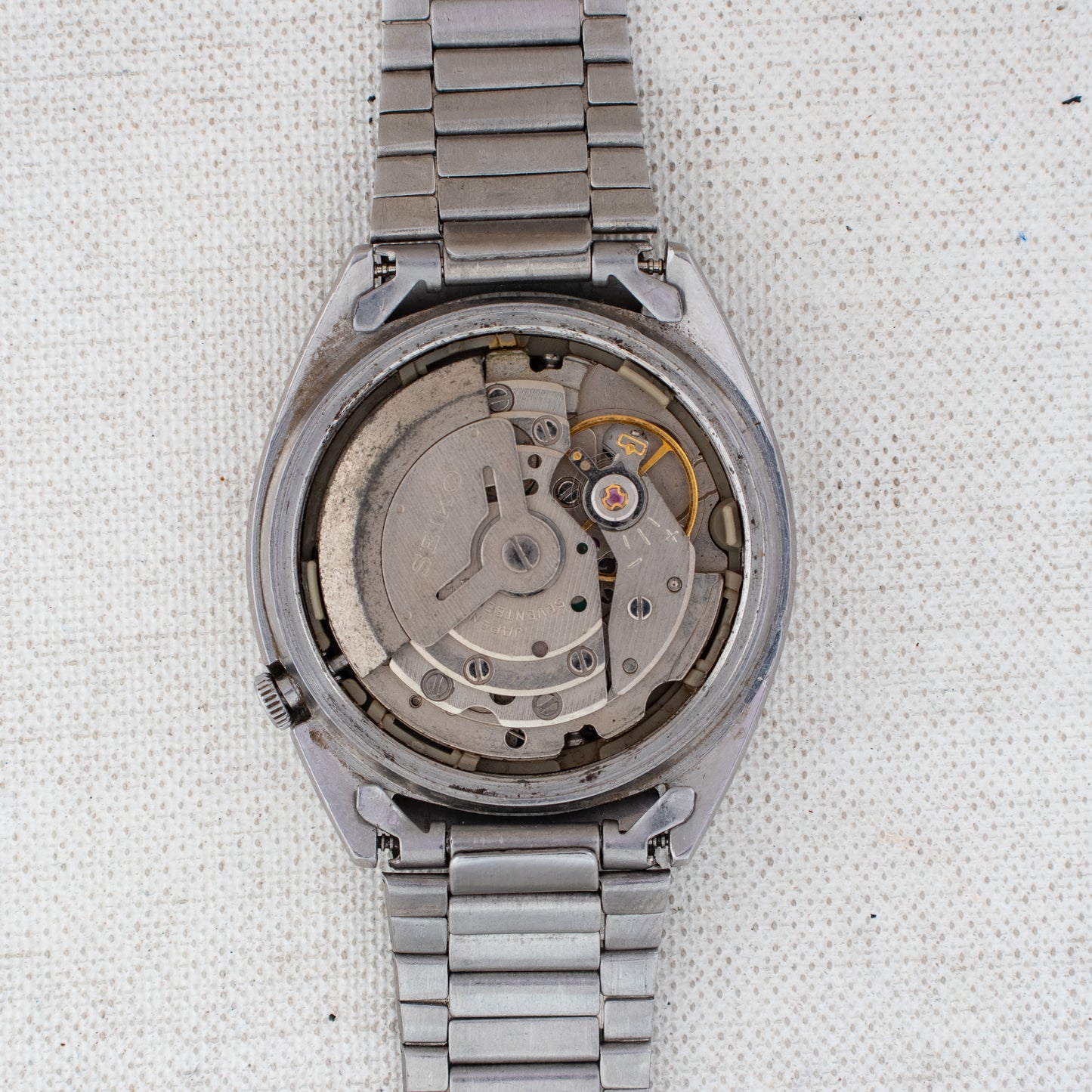 Vintage Seiko 5 Auto 6309A Black Grid Dial English/Arabic Gold Accents Men Watch