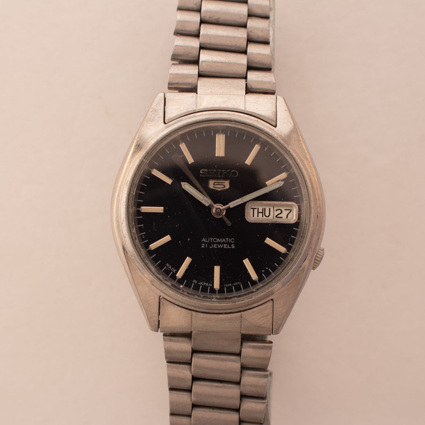 Vintage Seiko 5 Automatic 7S26-8000 Men's Watch Arabic/English Day Black Dial