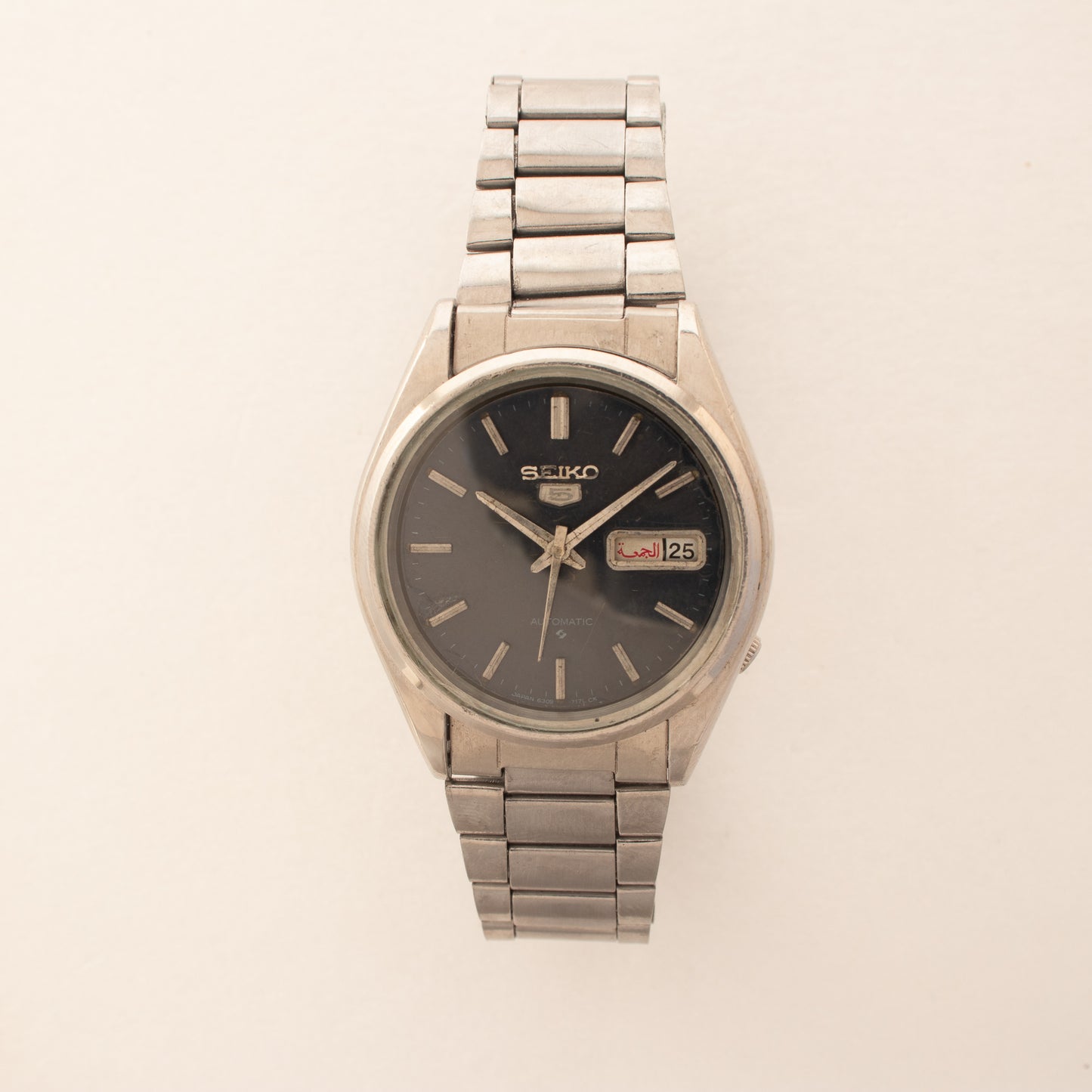 Vintage Seiko 5 Automatic Black Dial 6309-8800 Arabic/English Day Men's Watch