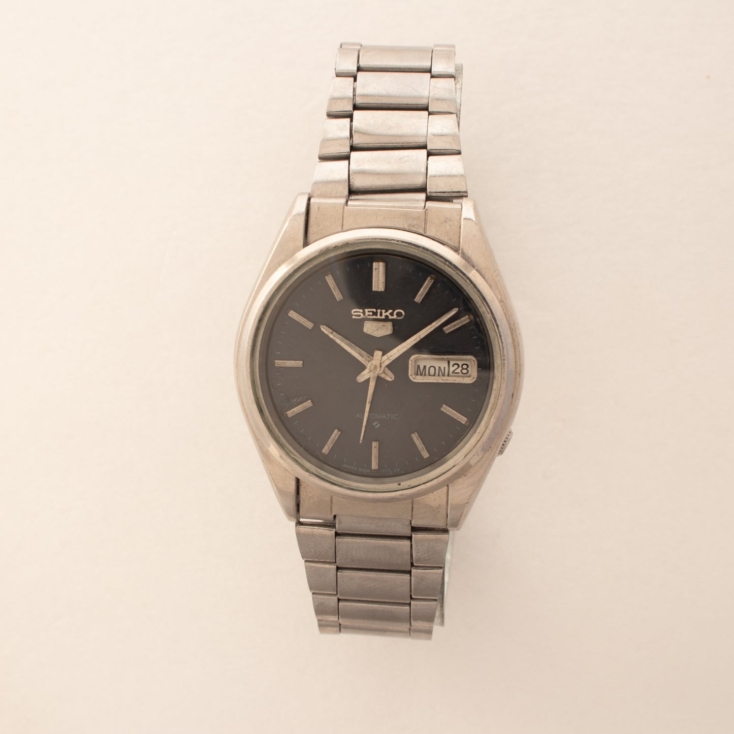 Vintage Seiko 5 Automatic Black Dial 6309-8800 Arabic/English Day Men's Watch