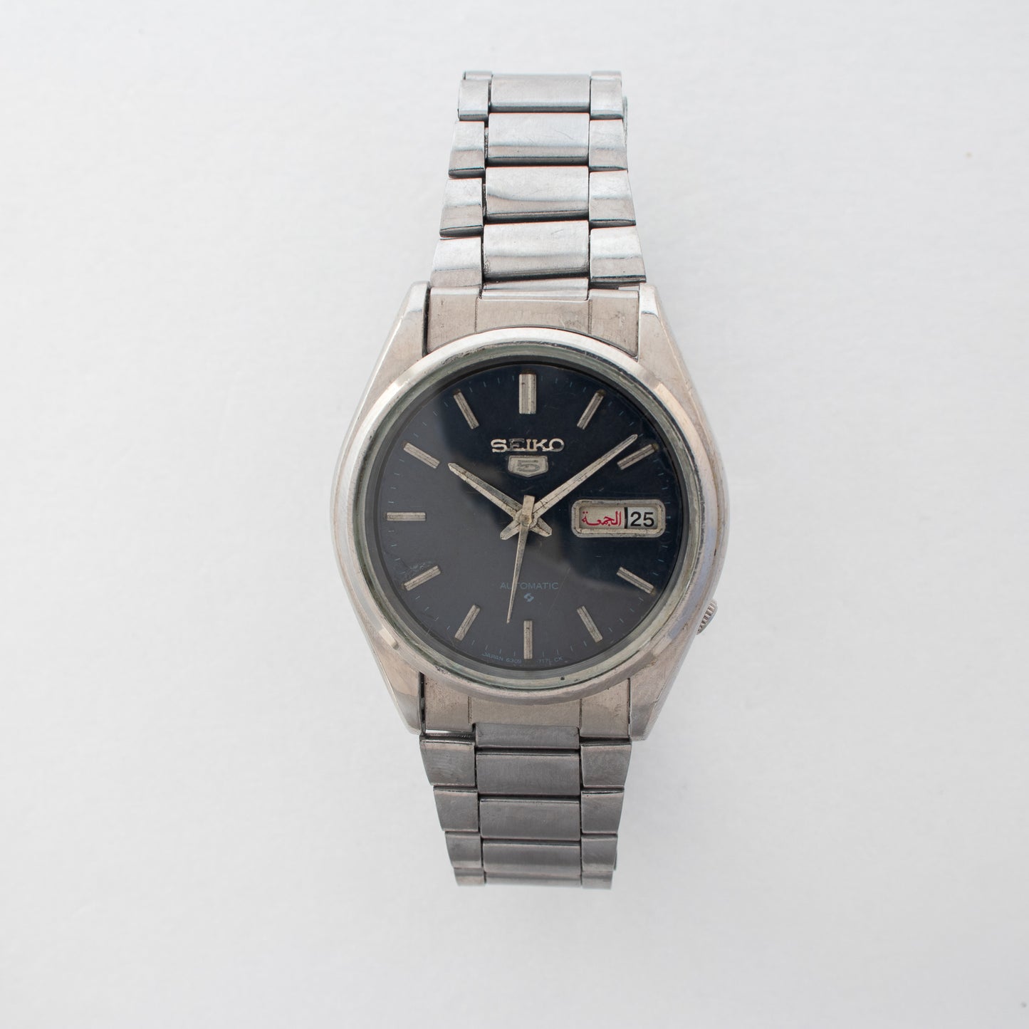 Vintage Seiko 5 Auto Dark Blue Dial 6309-8800 Arabic/English Day Men's Watch
